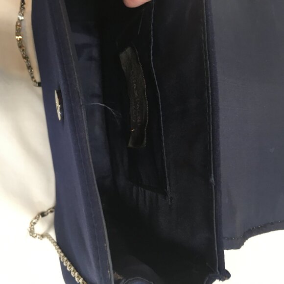 Champagne Itlay evening bag \ crossbody navy blue chain silver 9" tall - Picture 5 of 5